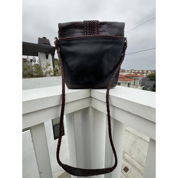 Vintage Brighton Leather Alligator Embossed Black & Brown Shoulder Handbag - Picture 4 of 10